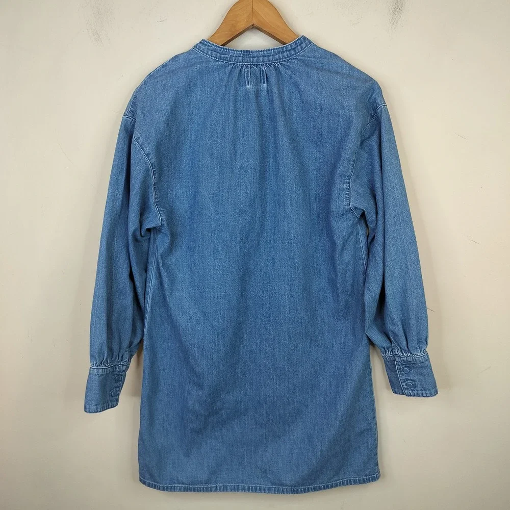 J. Crew Denim Shirt Dress Small Button Front Mini Puff Sleeve Casual Womens